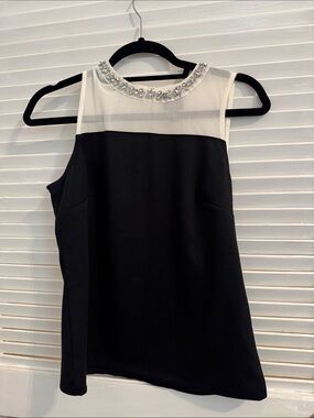 Worthington Black and White Jewel-Embellished Crewneck Top